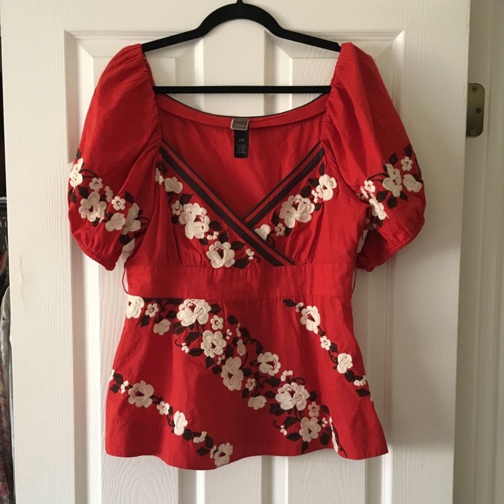 COPY - Anthropologie Lithe Snowshoe red embroidery top 8